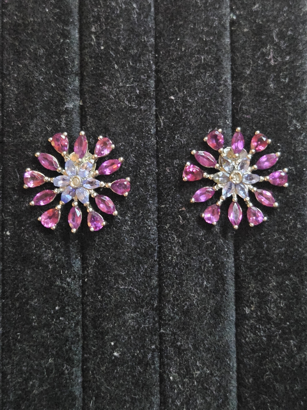 925S Purple Garnet With Tanzanite Floral Cluster Stud Earrings
